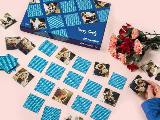 Bei der Verheiratung füllen wir Ihr gestanztes Fotopuzzle in die Geschenkbox.